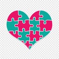 Cartoon Heart Assembled of Puzzle Pieces Isolated Royalty Free Stock Photo