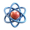 Heart in atom orbit, 3d render isolated. Royalty Free Stock Photo