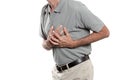 Heart attack concept: man keep his hands on his heart in a gesture of pain Royalty Free Stock Photo