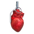 Heart attack, heart disease concept. Human heart as hand grenade. 3D rendering Royalty Free Stock Photo