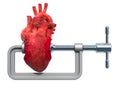 Heart attack, heart disease concept. Vise with human heart. 3D rendering Royalty Free Stock Photo