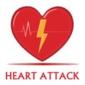 Heart attack illustration vector isolated on white background. The lightning warning icon, and heart pulse symbol .