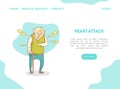 Heart Attack Landing Page, Elderly Man Suffering from Heartache, Website or Mobile App Template Vector Illustration