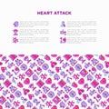 Heart attack symptoms concept wiht thin line icons: dizziness, dyspnea, cardiogram, panic attack, weakness, acute pain,