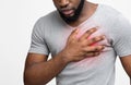 Young man suffering from severe chest pain