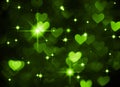 Heart background boke photo, dark green color. Abstract holiday, celebration and valentine backdrop. Royalty Free Stock Photo