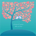 Couple Love Birds on the branch of the heart shape leaves tree pastel color vector background Royalty Free Stock Photo