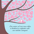 Couple love birds on the tree and heart leaves shape pink color vector background Royalty Free Stock Photo