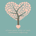 Love tree and pink heart shape leaves on green background wedding or valentine invitation card theme Royalty Free Stock Photo