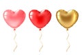 Heart balloon. Cute gold, pink and red heart shaped balloons decor, valentines day design element for romantic greeting Royalty Free Stock Photo