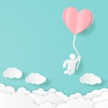 Heart balloon with man on sweet blue background, Symbols of love for Happy Women`s, Mother`s, Valentine`s Day, Birthday. Space Royalty Free Stock Photo