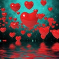 Heart Balloons On Background Displays High In Love Or Passionate