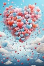 Heart balloons, clouds, flowers, and confetti create a cute and whimsical digital backdrop scene.