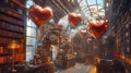Heart Balloons Float Above A Steampunk Library Royalty Free Stock Photo