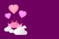 Heart balloons and gift boxes among clouds, purple valentines day background Royalty Free Stock Photo