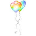 Heart balloons LGBT love romantic icon. Couple rainbow watercolor flying balloons in shape of heart Royalty Free Stock Photo