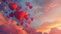 Heart Balloons Sunset Sky Royalty Free Stock Photo