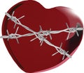 heart with barbed wire red heart tied with barbed wire Royalty Free Stock Photo