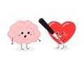 Heart with baseball bat and indignant brain