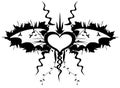 Heart with bat wings in black isolated
