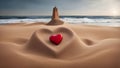 heart on the beach A sand wave background with a heart and a stone tower on it. The background is sandy Royalty Free Stock Photo