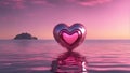 heart on the beach a steampunk Isolated pink heart above a reflective sea. Metaphor for reflection Royalty Free Stock Photo