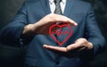 Heart beat. red heart icon. Man holding in his hand Royalty Free Stock Photo