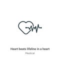 Heart beats lifeline in a heart outline vector icon. Thin line black heart beats lifeline in a heart icon, flat vector simple Royalty Free Stock Photo