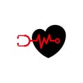 Heart beats with pulse line and stethoscope vector illustration. Heartbeat vector icon symbol