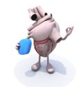 Heart with big blue pill on hand Royalty Free Stock Photo