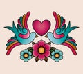 Heart and birds tattoo isolated icon design Royalty Free Stock Photo