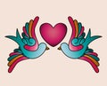 Heart and birds tattoo isolated icon design Royalty Free Stock Photo