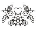 Heart and birds tattoo isolated icon design Royalty Free Stock Photo