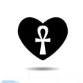 Heart black icon. Ankh symbol in heart. Valentines day sign, emblem, Flat style for graphic egyptian life, symbol of immort