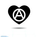 Heart black icon, Love symbol. The Anarchy sign in heart. Valentines day sign, emblem, Flat style for graphic and web desig