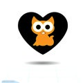 Heart black icon, Love symbol. Cute kitty in heart. Valentines day sign, emblem, Flat style for web design, logo Royalty Free Stock Photo