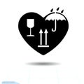 Heart black icon, Love symbol. Marking of cargo in heart. Valentines day sign, emblem, Flat style for graphic and web desig