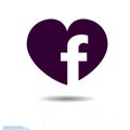 Heart black icon, Love symbol. Social Facebook network icon in heart. Valentines day sign, emblem, Flat style for graphic a