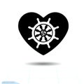 Heart black icon. Silhouette Dharmachakra in heart. Valentines day sign, emblem, Flat style for graphic web design, logo. D