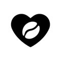 Heart black icon, a symbol of love. Coffee grain in the heart. Valentines day sign, emblem, flat style for graphic and web Royalty Free Stock Photo