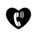 Heart black and telephone communication. Vintage handset in the heart and Valentines day. Vector. Contact, call center, support se Royalty Free Stock Photo