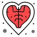 Heart with blood cell icon, outline style illustration, editable stroke