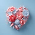 Heart of blue and pink computer flowers, blue background. Heart as a symbol of affection and Royalty Free Stock Photo