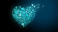 Heart blue wireframe light broken on the top right side in black background - 3d rendering Royalty Free Stock Photo