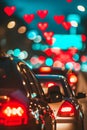 Heart bokeh background, night city lights. Heart shape bokeh from street light. City in love. Valentine\'s Day Royalty Free Stock Photo