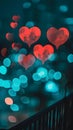 Heart bokeh background, night city lights. Heart shape bokeh from street light. City in love. Valentine\'s Day Royalty Free Stock Photo