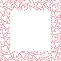 Heart border frame design background, hand drawn red outlined hearts in a square surround. Vector template illustration Royalty Free Stock Photo