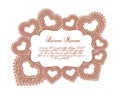 Heart border - lace eastern frame for Valentine day. Vector