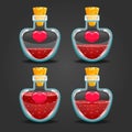 Heart bottles with different liquid level