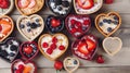 Heart bowls with colorful healthy food